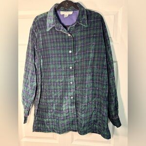 Vintage Velvet Plaid Button-Up Shirt in Green and Navy by Deane & White